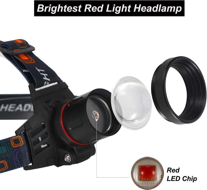 WINDFIRE New Brightest Red Light Hunting Headlamp Zoomable 3 Modes Bright Head Lamp Rechargeable Waterproof Headlight for Coyote Hog Varmint, Astronomy, Aviation - Image 2